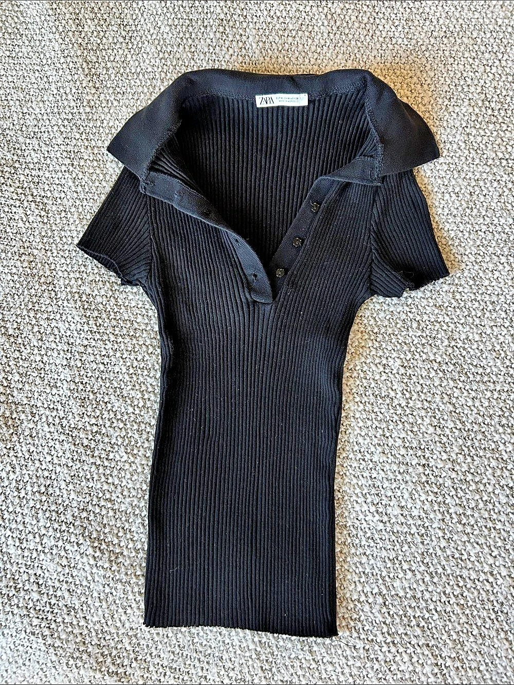 Zara Ribbed Collared shirt in Black Size Medium